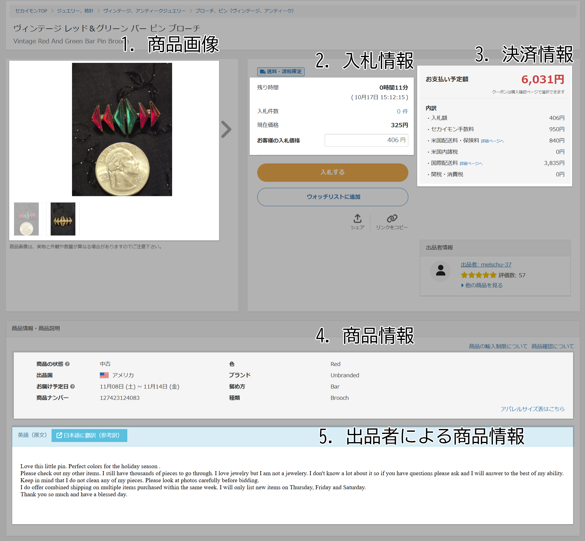 オークション_出品情報確認画面