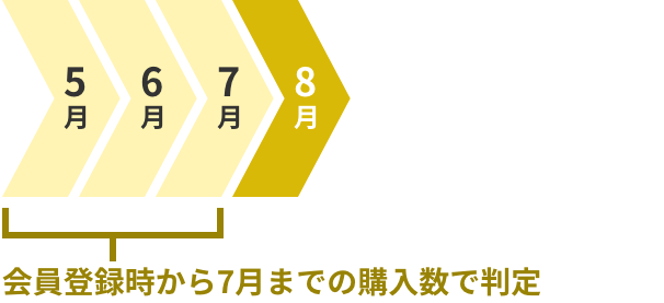 6ヶ月以内に会員登録された方は会員登録時から前月までの購入数で判定